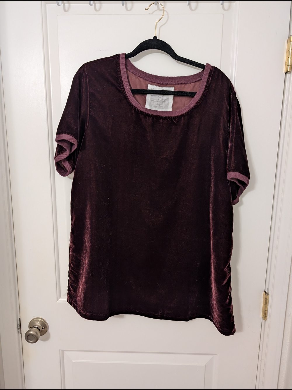 Kyla Seo Plum Crushed Velvet Short-Sleeve Blouse Goth